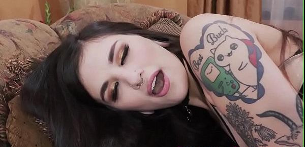  Inked teen goth gets pussy eaten and rides